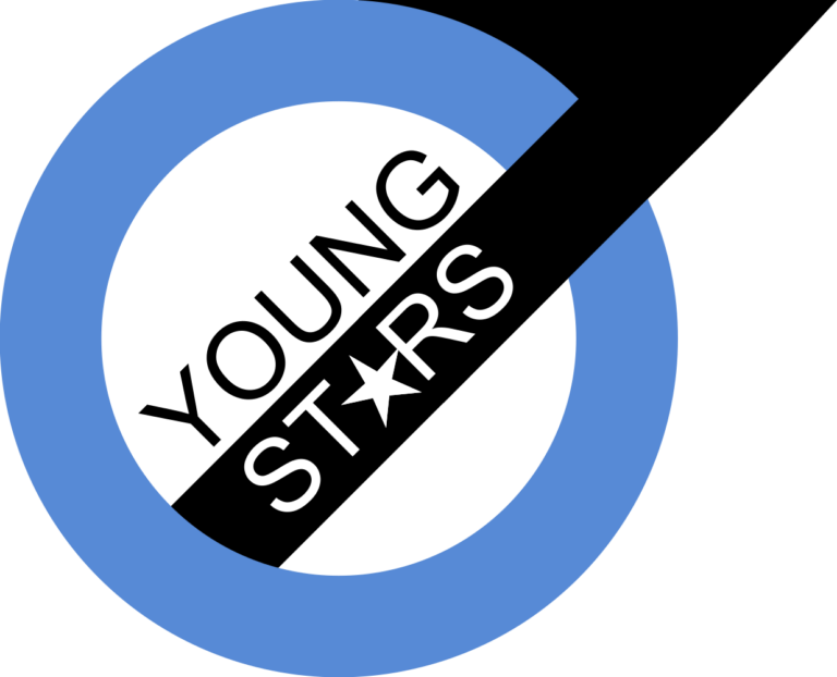 Logo, Youngstars1, blauer Ring auf weißem Hintergrund mit schwarzer 1 und dem Schriftzug Young Stars