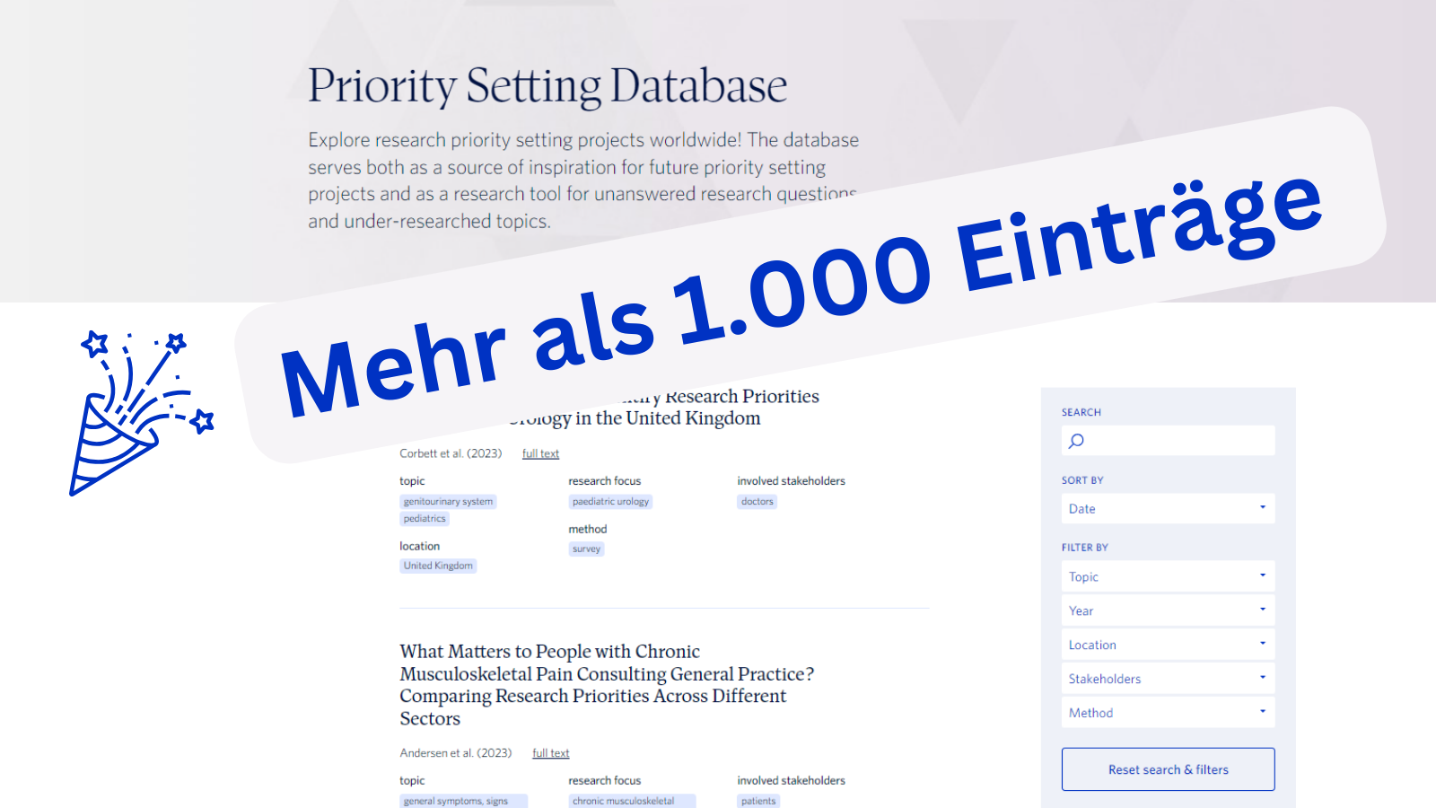 Mehr als 1.000 Einträge in der Priority Setting Datenbank